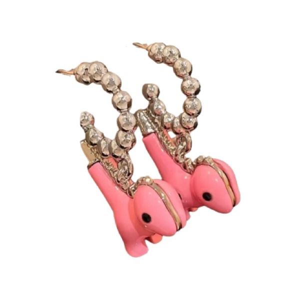 Cute Unique Pink Dinosaur Earrings - Picture 3 of 4